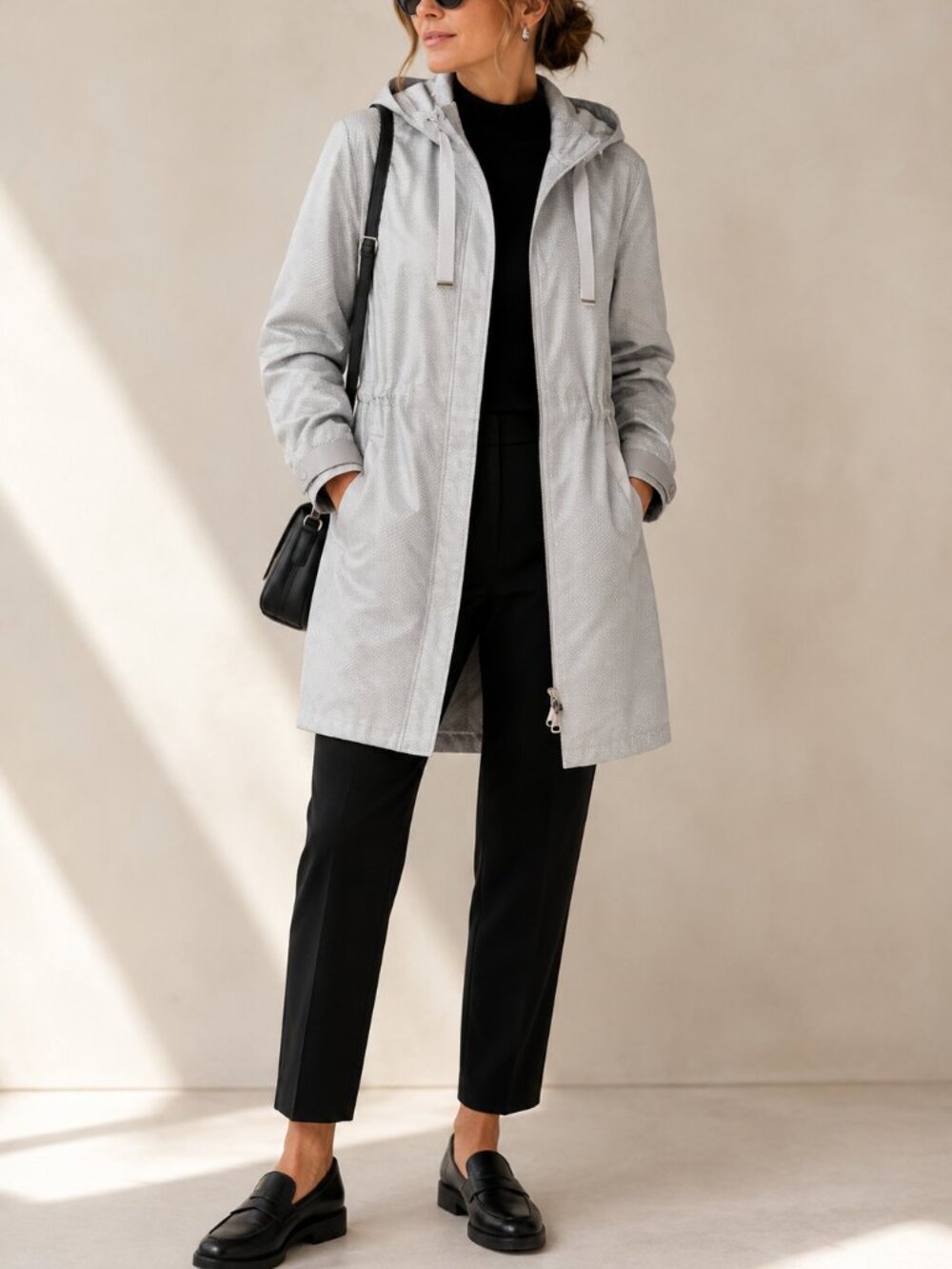 Escada Sport Vapor Gray Lightweight Hooded Parka Coat XL US 12